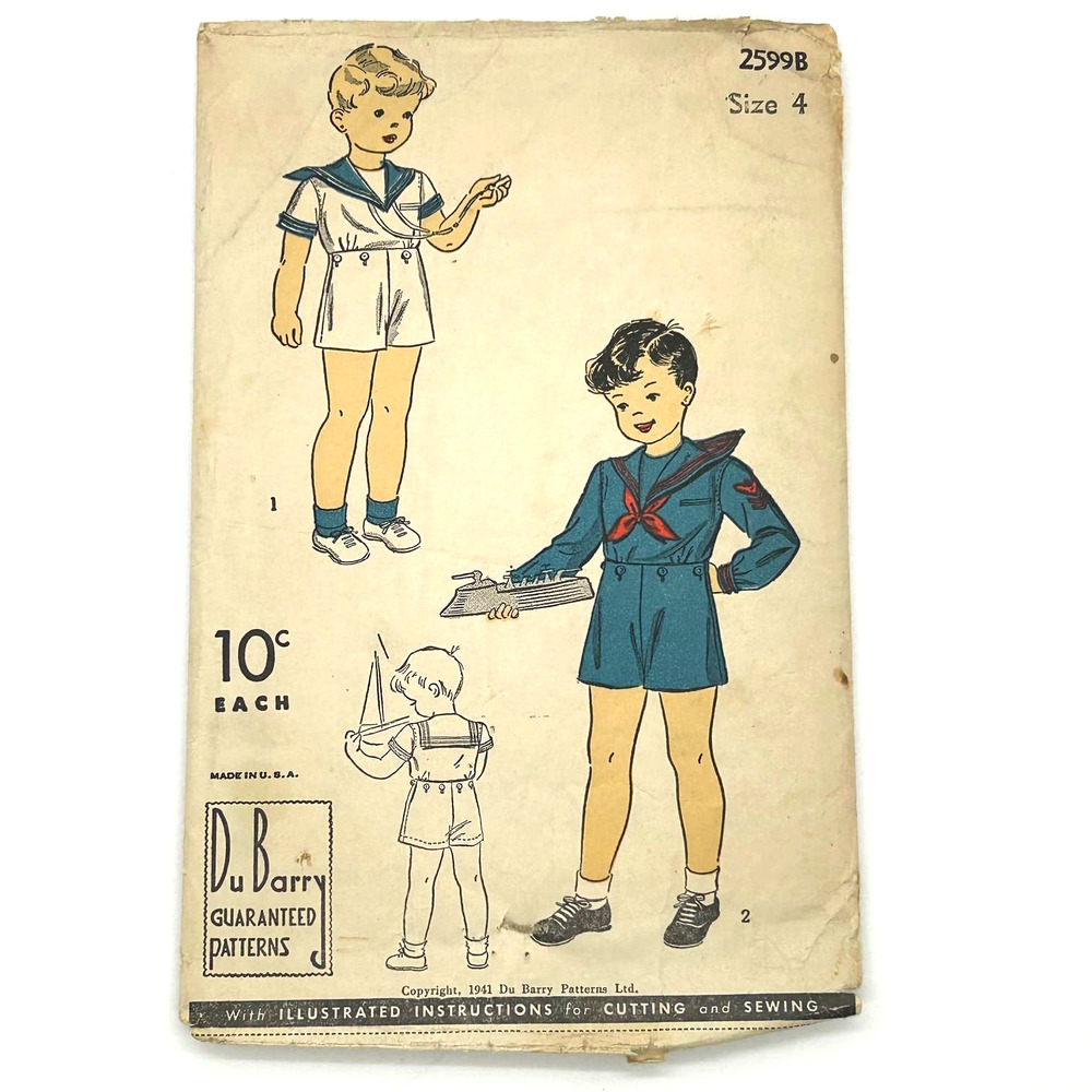 Du Barry Vintage 1941 Pattern #2599B Boys Sailor Suit Size‎ 4 HTF RARE